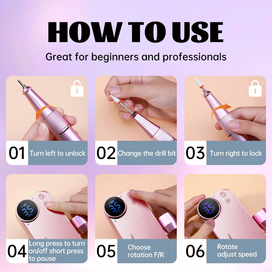Cosprysmal Professional Nail Drill Kit, Cordless Electric Nail File With LCD Display, Rechargeable 4500mAh Battery Nail Efile For Acrylic & Gel Nails, Manicure Pedicure, Salon & Home Use For All Festival Gifts