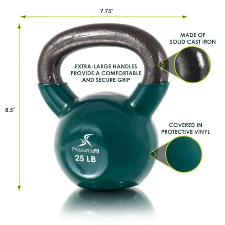 Vinyl Coated Cast Iron Kettlebells for Full Body Fitness Workouts Black Durable Coating Ergonomic Handle Non-Slip Grip