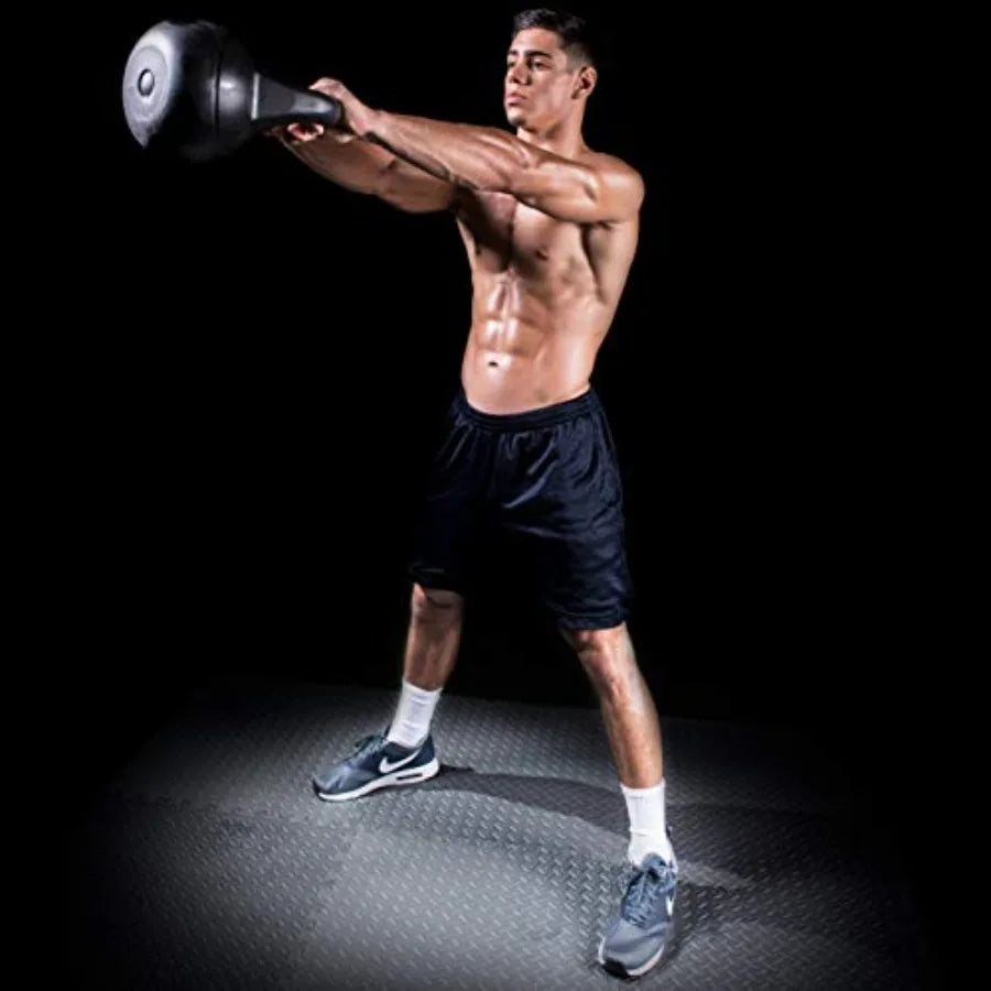 Vinyl Plastic Kettlebell for Home Gym Use Black Durable Coated Surface Available in 10 15 20 25 30 and 35 lbs