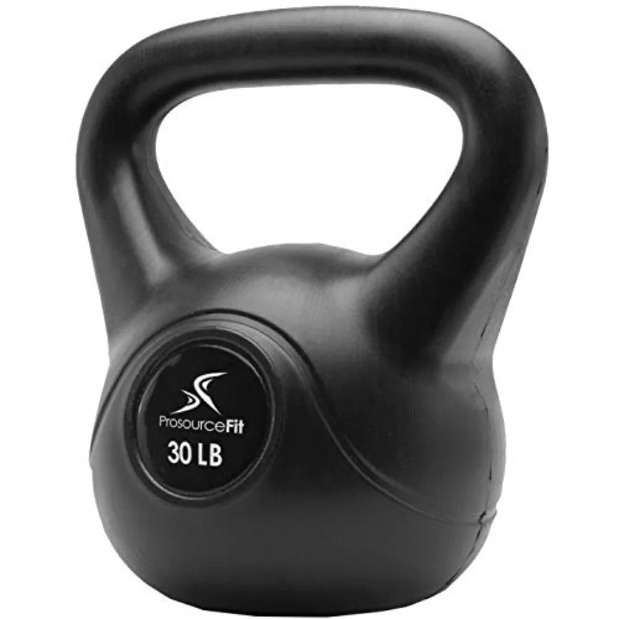 Vinyl Plastic Kettlebell for Home Gym Use Black Durable Coated Surface Available in 10 15 20 25 30 and 35 lbs
