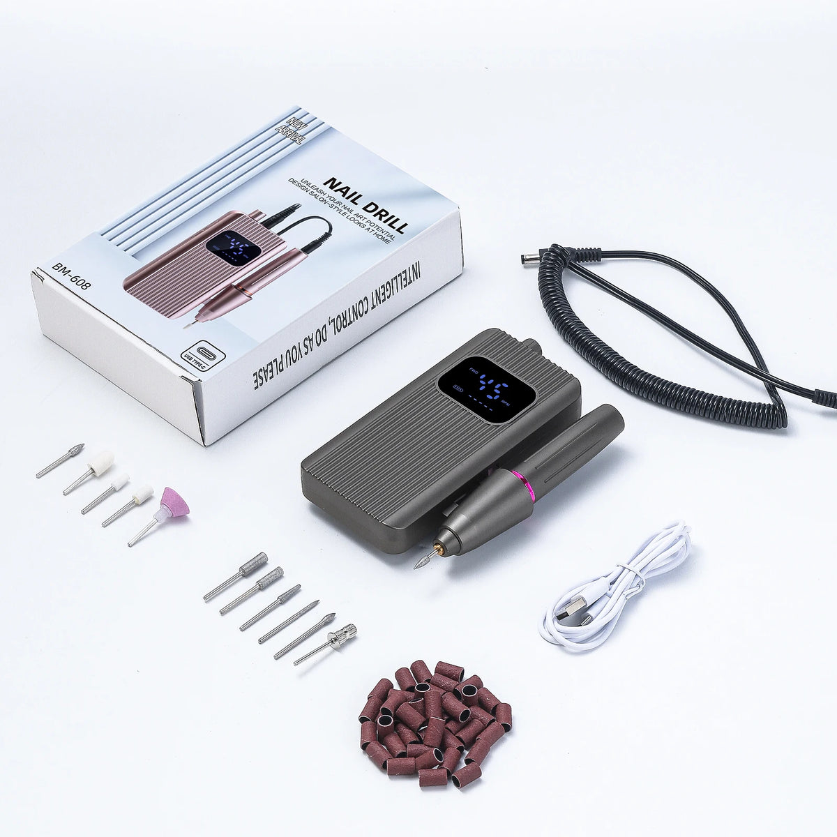 45000RPM Professional Electric Nail Drill Machine, Portable Rechargeable Nail File for Gel Nail Remover, Manicure Pedicure Polishing Tool for Salon & Home Use