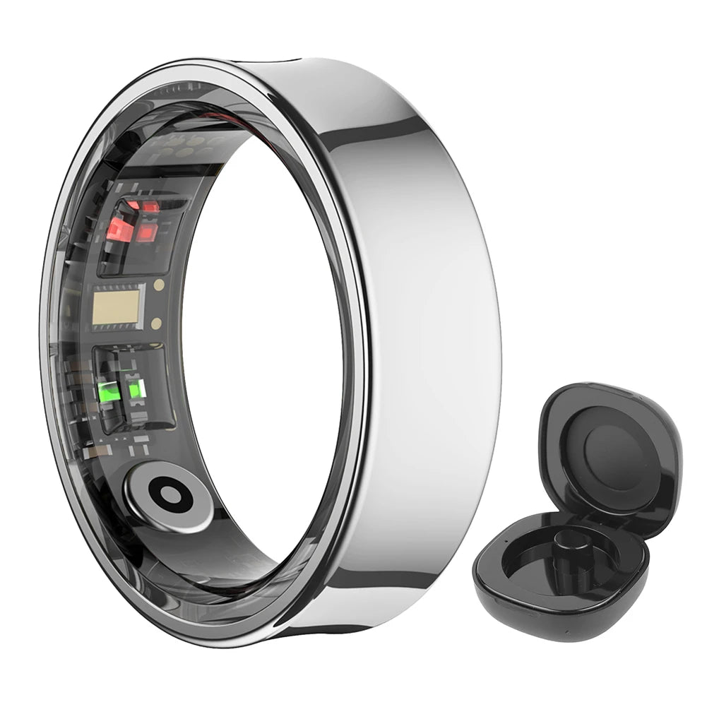 R09 Smart Ring 5ATM Waterproof Temperature Sport Health Ring Heart Rate Blood Oxygen Sleep Monitor w/ Charging Case Smartring