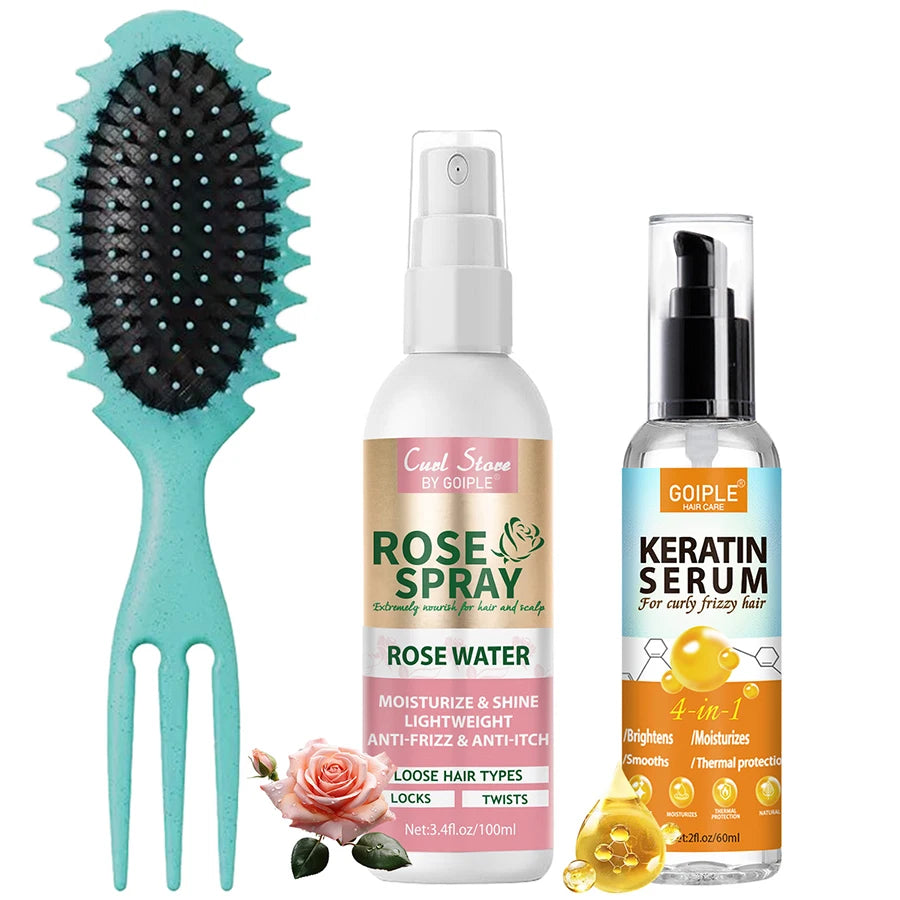 Keratin Protein Hair Serum Anti Frizz Control Repair Hair Rose Water Spray for Hair Moisturize Curly Brush Curl Defining Brush