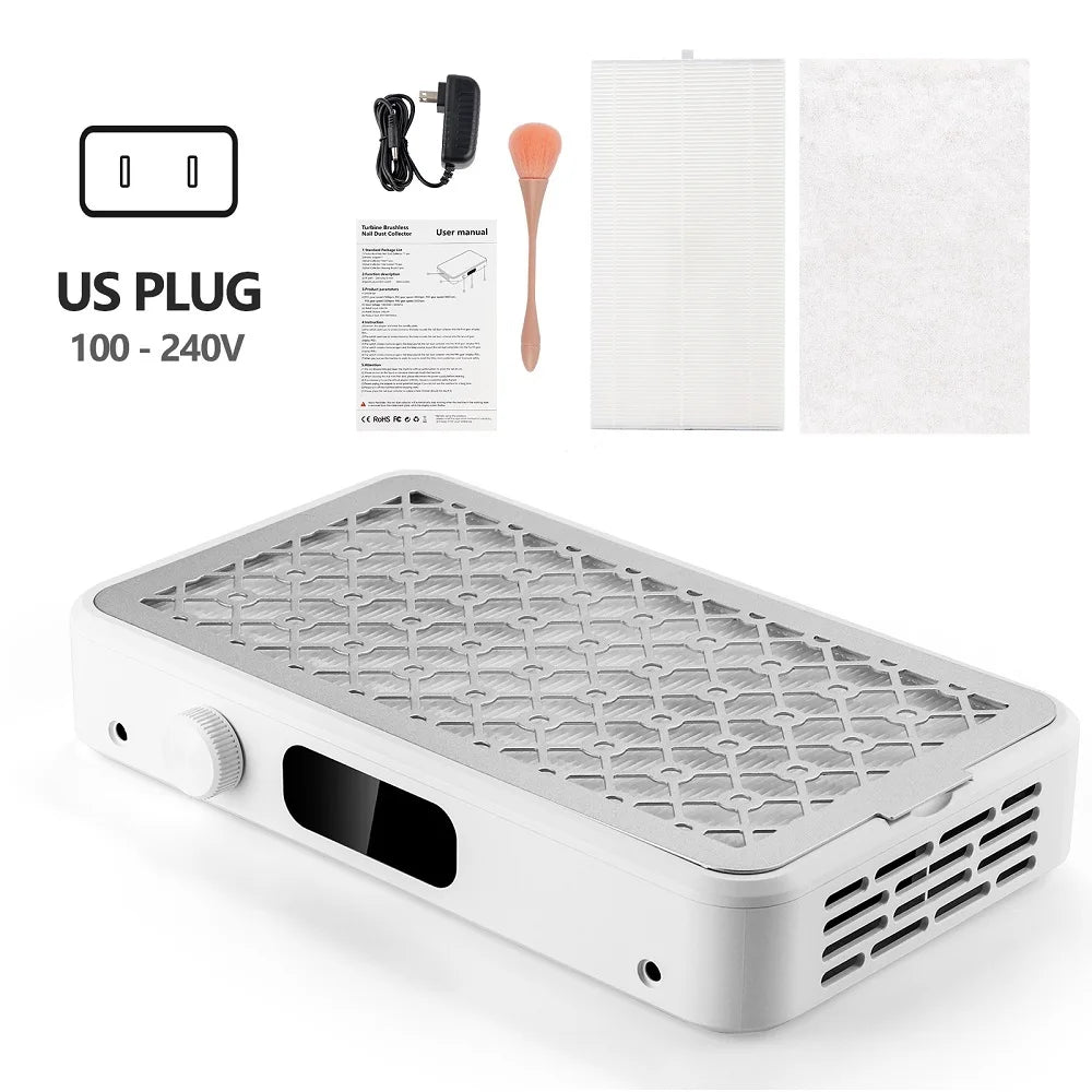 Brushless Nail Dust Collector Dual Turbo Fans Nail Vacuum Cleaner 5-Level Suction Two Hands Nail Dust Extractor Fans for Nail Salon Manicure Table