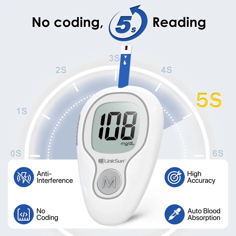 Blood Glucose Monitor G-425-1 50 Strips High-Precision+ Brightness 1 Blood Sugar Monitor 1 Lancing Device Diabetes Testing Kit