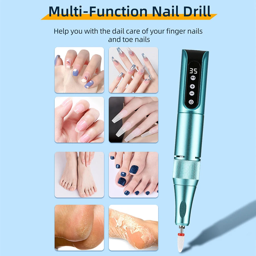 Professional Wireless Charging Electric Nail Drill Machine, Portable Nail File Grinder, Manicure Pedicure Kit for Home & Salon Use