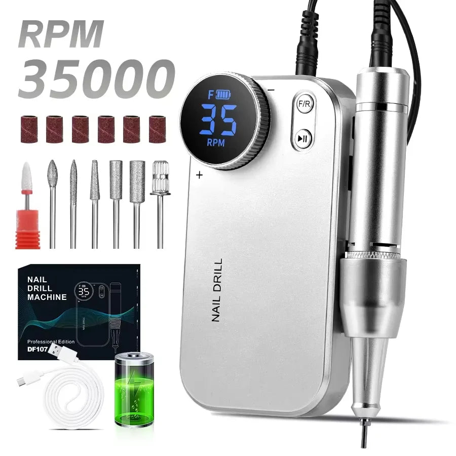 Cosprysmal Professional Nail Drill Kit, Cordless Electric Nail File With LCD Display, Rechargeable 4500mAh Battery Nail Efile For Acrylic & Gel Nails, Manicure Pedicure, Salon & Home Use For All Festival Gifts