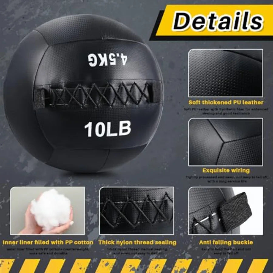 Soft Wall Medicine Ball for Exercise Fitness: Rubber Black Non-Slip Grip Slam-Resistant for Strength Core Lunge Partner Toss Tr