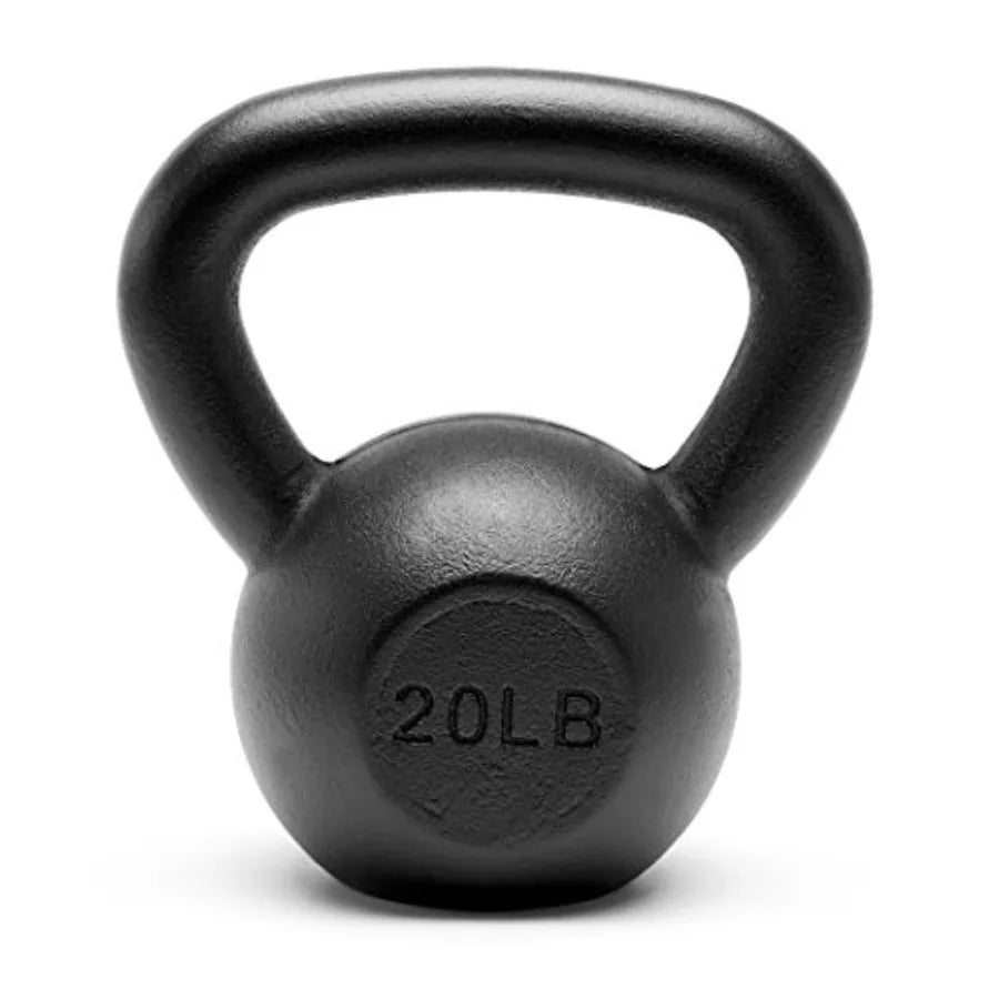 Gym Use Powder Coated Solid Cast Iron Kettlebell Weights Set 5lb to 45lb Black Durable Non-Slip Grip