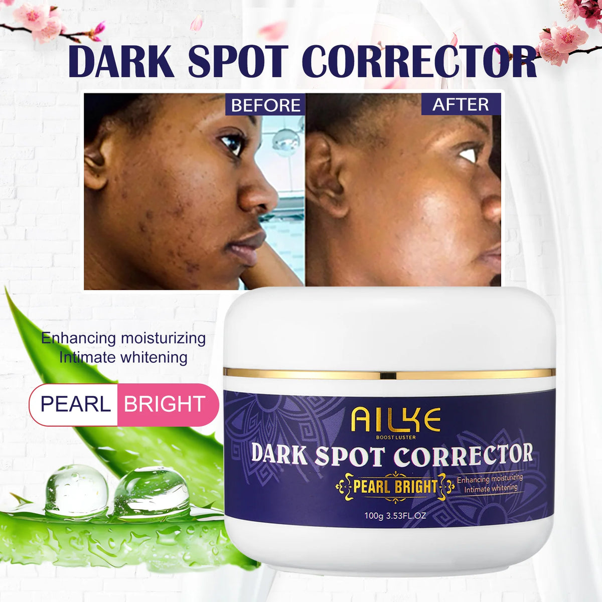 AILKE Double Glutathione Dark Spots Remover Face Cream, For Armpit, Elbows, Legs, White Spots, Age Spots, Sun Spots, Freckles