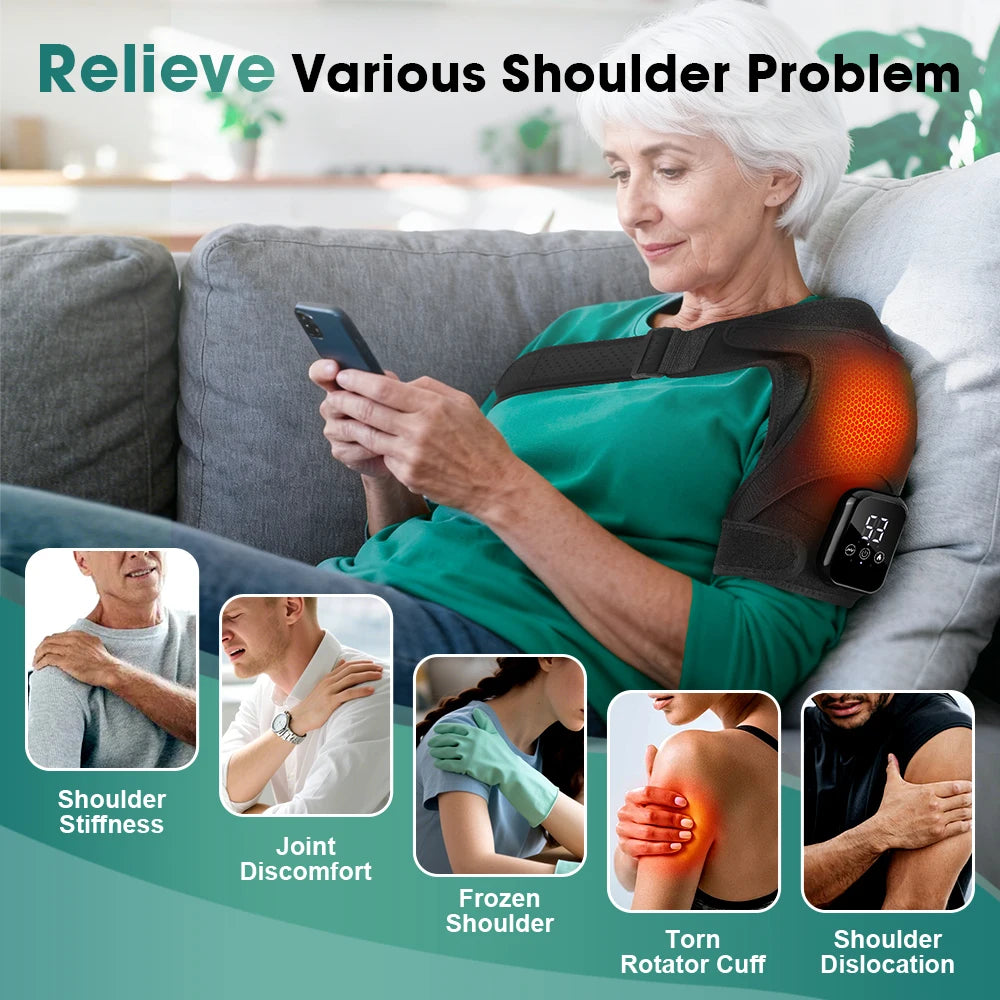 Electric Heating Shoulder Brace Vibration Hot Compress Shoulder Massage Support Belt Strap For Joint Brace Care Muscle Relaxatio