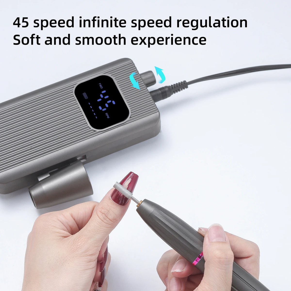 45000RPM Professional Electric Nail Drill Machine, Portable Rechargeable Nail File for Gel Nail Remover, Manicure Pedicure Polishing Tool for Salon & Home Use