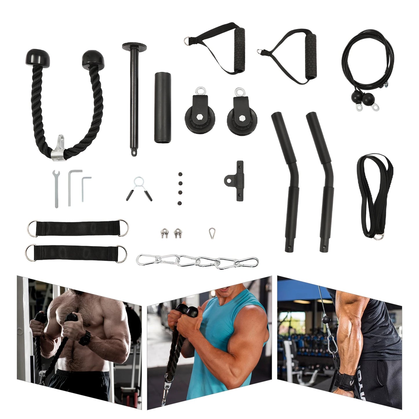 Pulley Gym Home Cable Workout Machine for Full Body Strength Training Silent Rollers Anti-Slip Grip, High Load Capacity 120kg