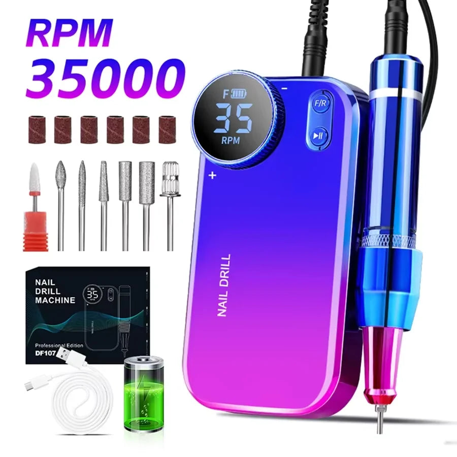 Cosprysmal Professional Nail Drill Kit, Cordless Electric Nail File With LCD Display, Rechargeable 4500mAh Battery Nail Efile For Acrylic & Gel Nails, Manicure Pedicure, Salon & Home Use For All Festival Gifts