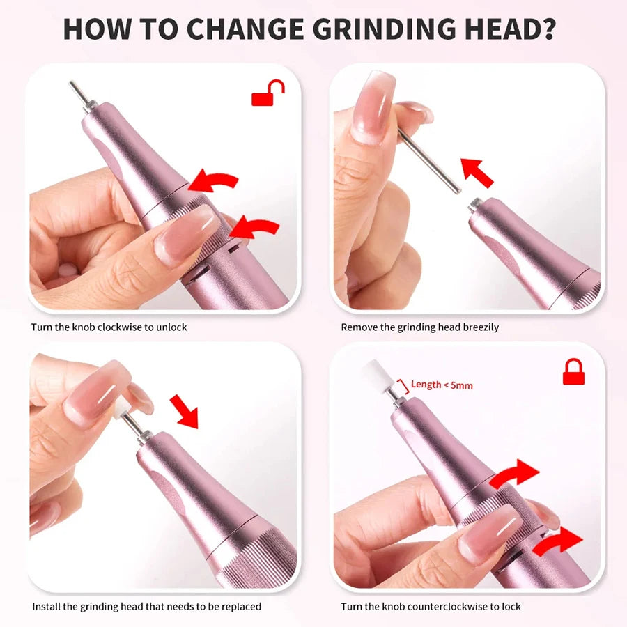 Professional Wireless Charging Electric Nail Drill Machine, Portable Nail File Grinder, Manicure Pedicure Kit for Home & Salon Use