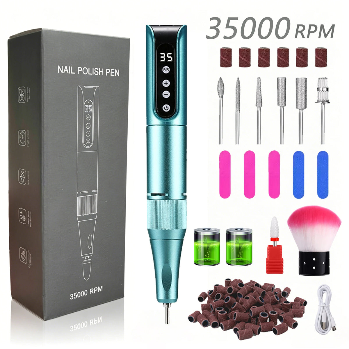Professional Wireless Charging Electric Nail Drill Machine, Portable Nail File Grinder, Manicure Pedicure Kit for Home & Salon Use