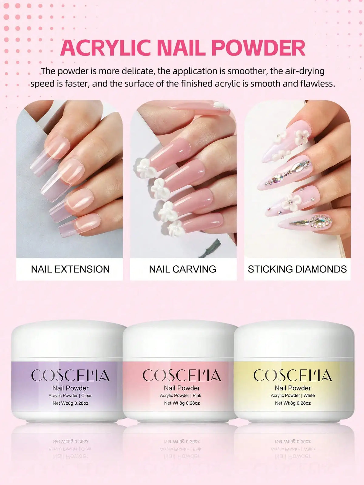 Acrylic Nail Kit Mini UV Lamp And Nail Drill 3 Acrylic Powders And 30ML Acrylic Liquid Top Coat Decoration Powder Nail Tips For Extension French Nail Summer Vacation Gift For Women