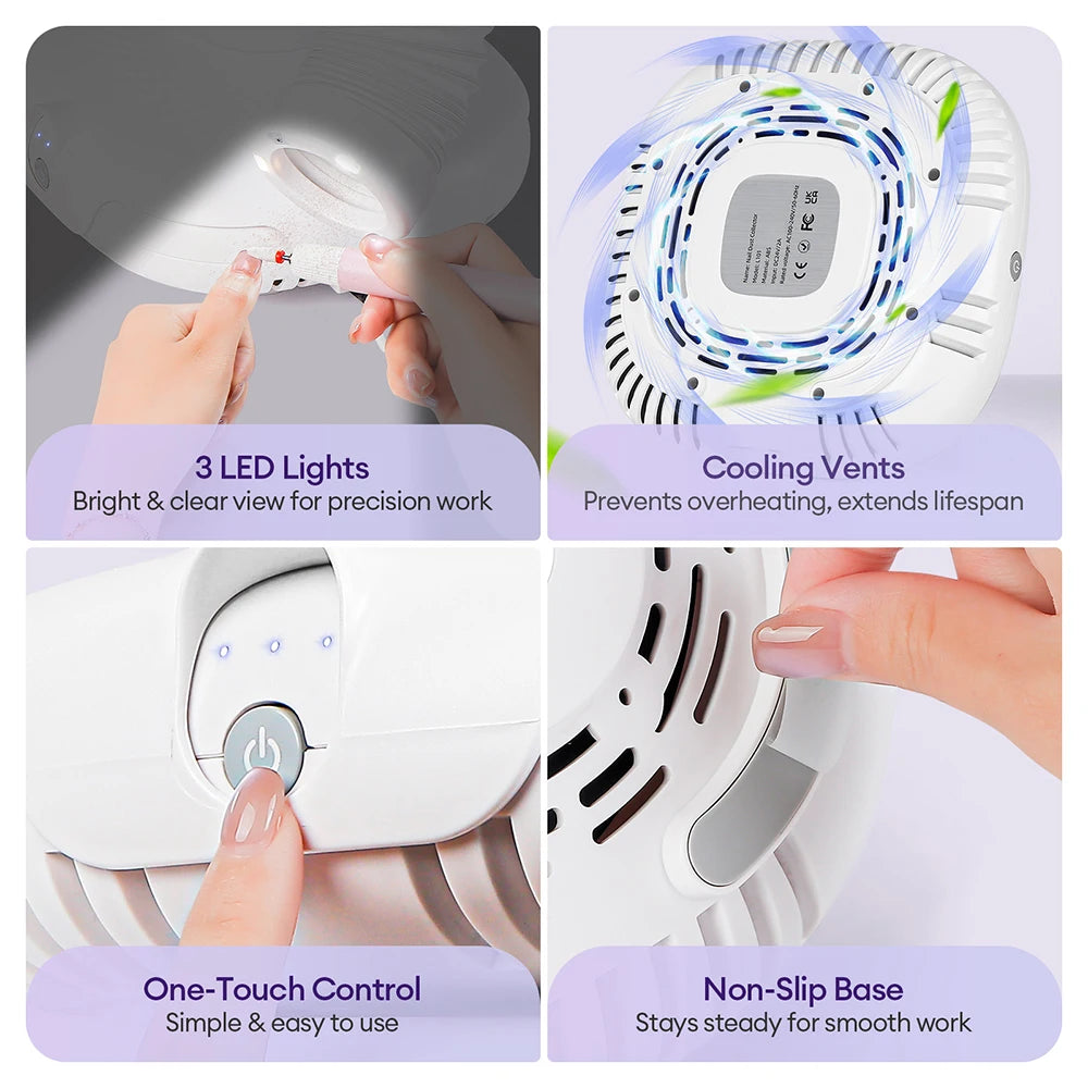 Turbo Brushless Nail Dust Collector Vacuum Cleaner  with LED Tube Strong Power Manicure Dust Extractor Gel Polish Dust Fans Art Equipment