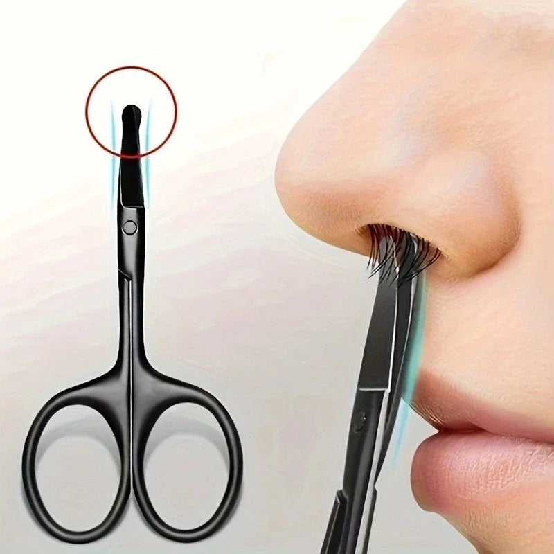 1PC Silver Mirror Light Black Round Head Safety Nose Hair Scissors Neutral Stainless Steel Scissors 2042