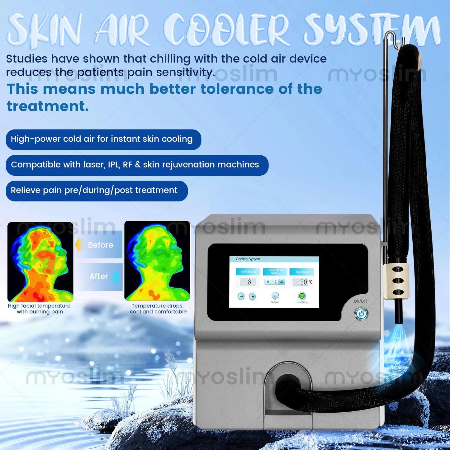 Mini Portable Lase Cryotherapy Machine Skin Cooling Device for Pain Relief Zimmer Air Cooler Beauty Equipment