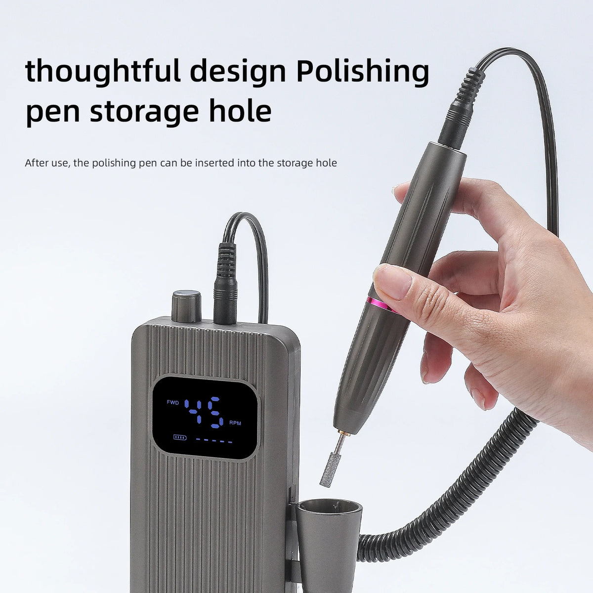 45000RPM Professional Electric Nail Drill Machine, Portable Rechargeable Nail File for Gel Nail Remover, Manicure Pedicure Polishing Tool for Salon & Home Use