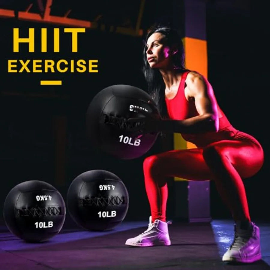 Soft Wall Medicine Ball for Exercise Fitness: Rubber Black Non-Slip Grip Slam-Resistant for Strength Core Lunge Partner Toss Tr