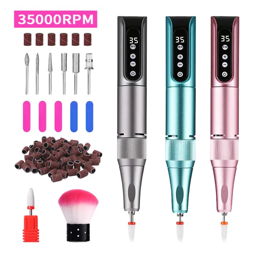Professional Wireless Charging Electric Nail Drill Machine, Portable Nail File Grinder, Manicure Pedicure Kit for Home & Salon Use