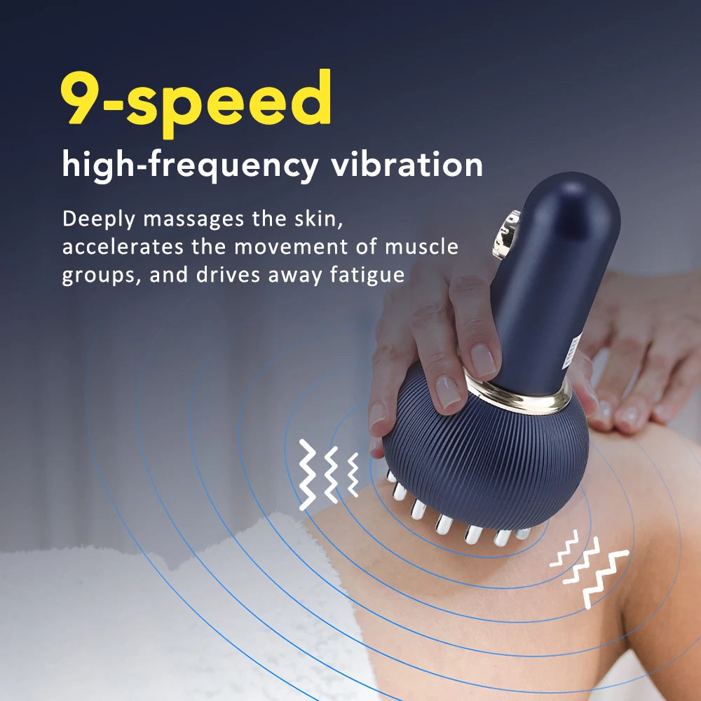 US UK Stock 9 Gears Electric Meridian Brush Body Massager Gua Sha Microcurrent Hot Compress Scraping for Slimming And Relaxation