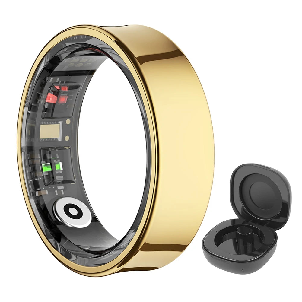 R09 Smart Ring 5ATM Waterproof Temperature Sport Health Ring Heart Rate Blood Oxygen Sleep Monitor w/ Charging Case Smartring