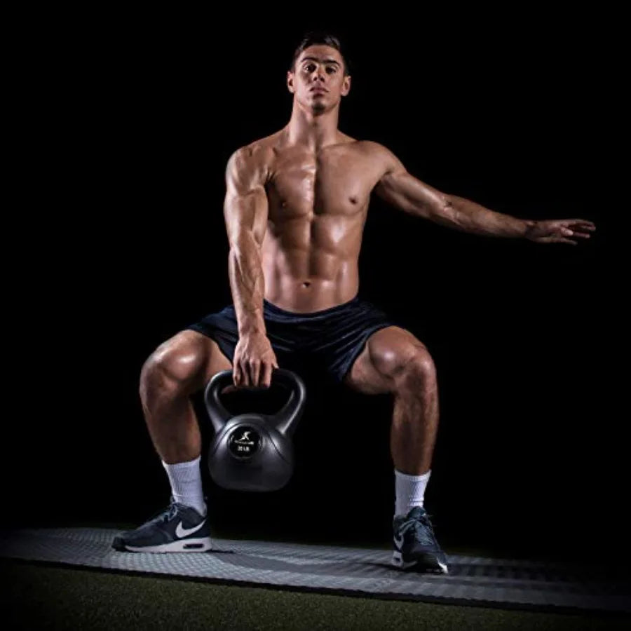 Vinyl Plastic Kettlebell for Home Gym Use Black Durable Coated Surface Available in 10 15 20 25 30 and 35 lbs