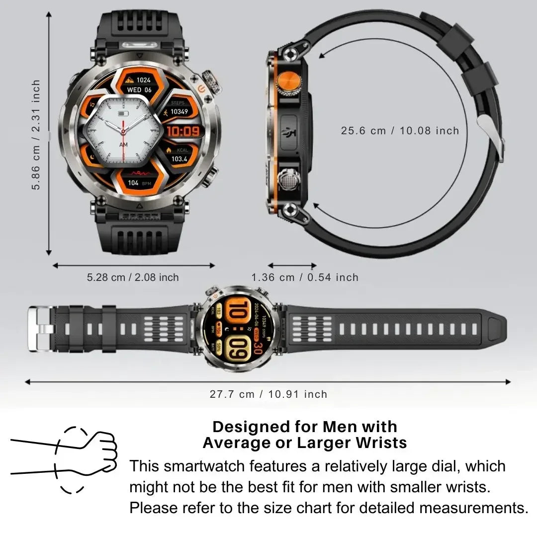 EFFEOKKI Sport Rugged Smart Watch with Compass Outdoor Wireless Calling IP68 Waterproof Flashlight 1.7" Screen Altitude Monitor