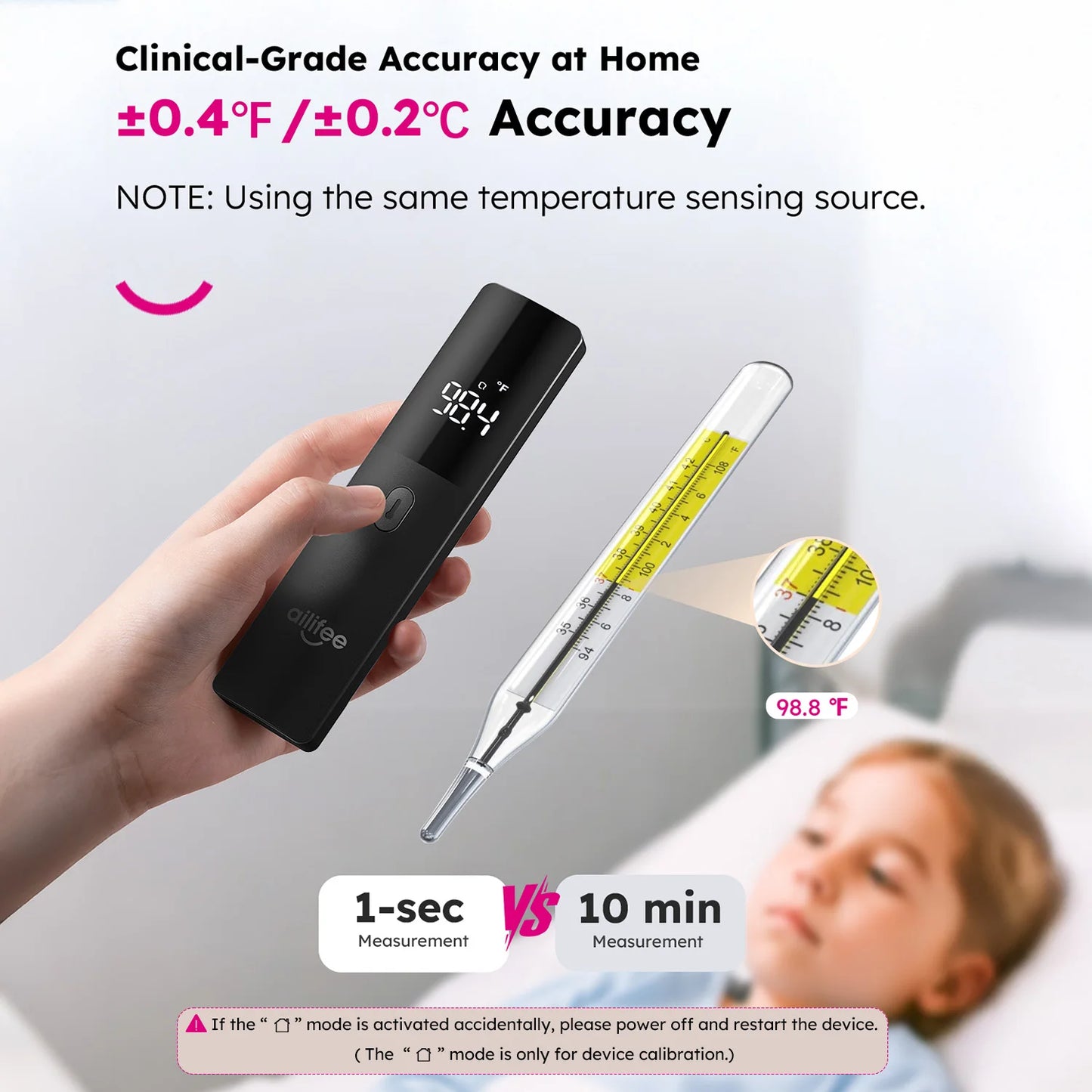 AILIFEE Forehead Thermometer for Adults & Kids, No Touch Digital Thermometer with 1s Fast Accurate Readings, LED Backlit Display, Fever Alarm, 32 Memories, ℃/℉ Switch, AET-R1F1