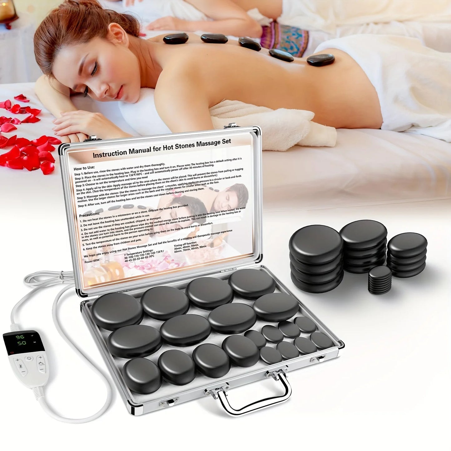 Hot Stones Massage Set With Temperature Adjustment-20/10pcs Hot Stones With Heater Kit, Professional Massage Tool For Spa