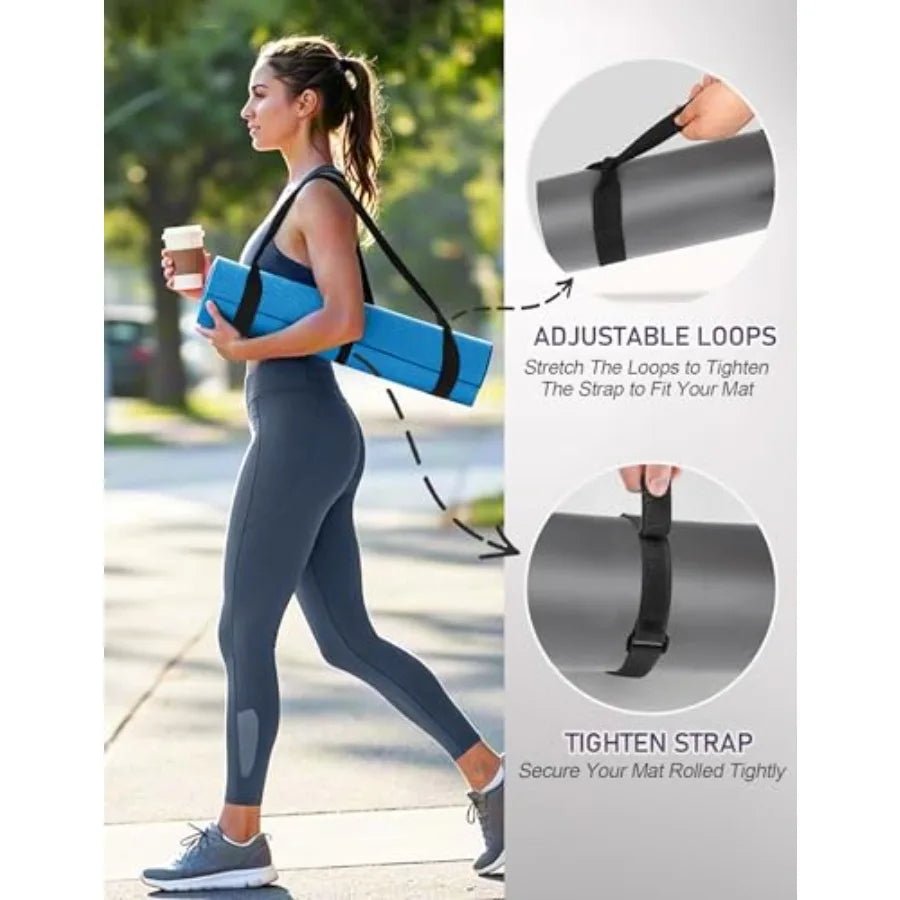 Yoga Mat Carrier Strap - Adjustable Thick and Wide Strap for Carrying Mat or Stretching, Black