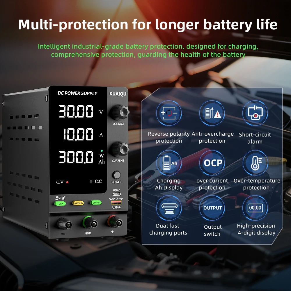 KUAIQU Lab Bench Power Supply Adjustable 3.7V 4.8V 12V 24V 48V 60V 72V 100V Battery Charging For R&D,Activate battery,BMS Test