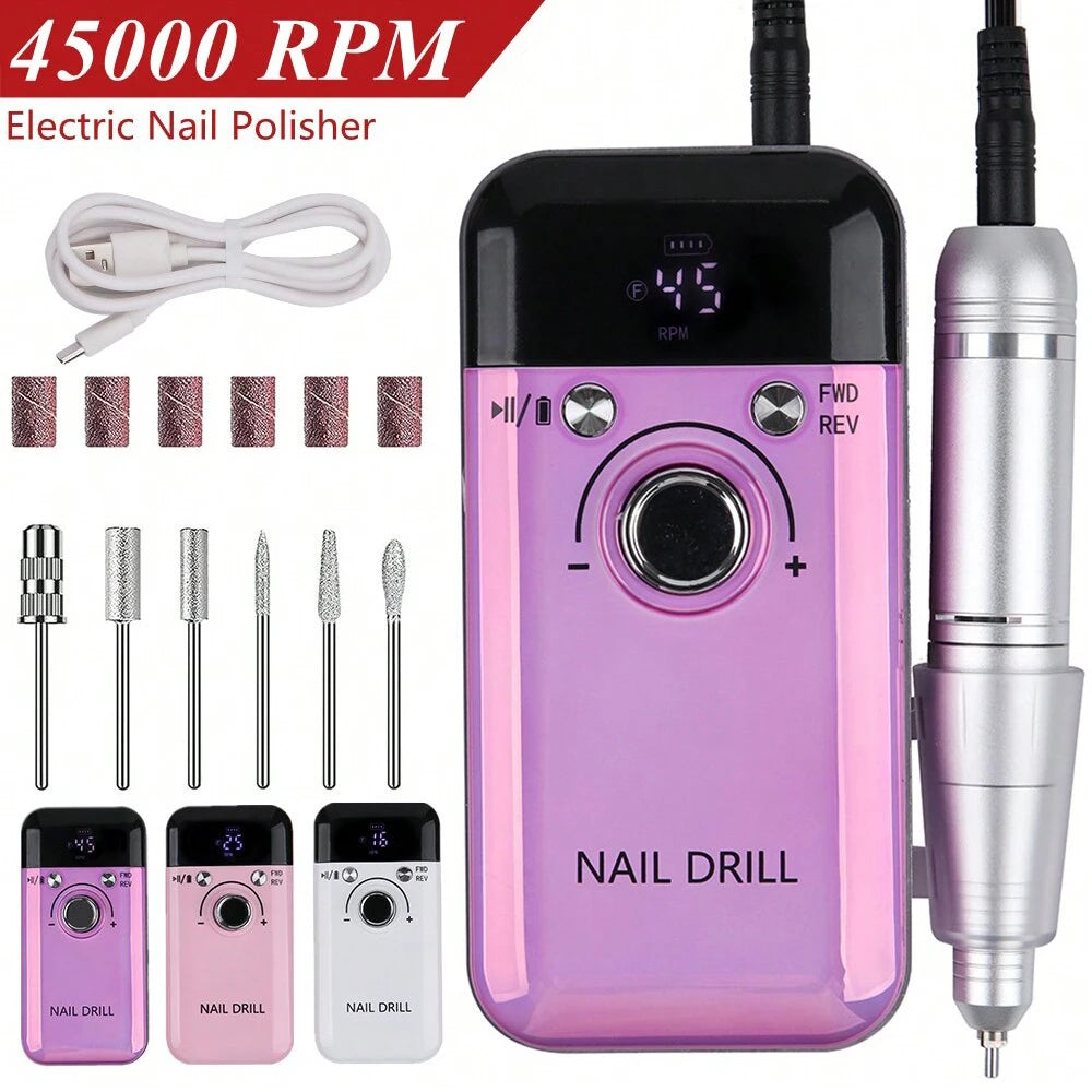 45000RPM Electric Nail Drill Machine Nail File For Manicure Pedicure Salon Rechargeable Sanding Tool