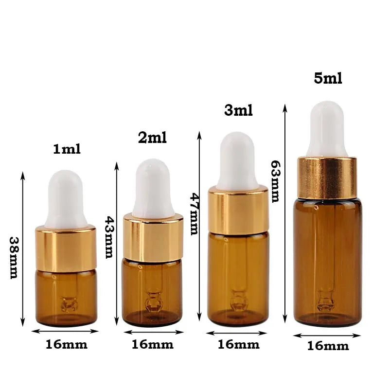 100Pcs/Sets 1/2/3/5ml Mini Dropper Bottles With Cap for Essential Oil Aromatherapy Bottles Refillable Reagent Pipettes Bottles