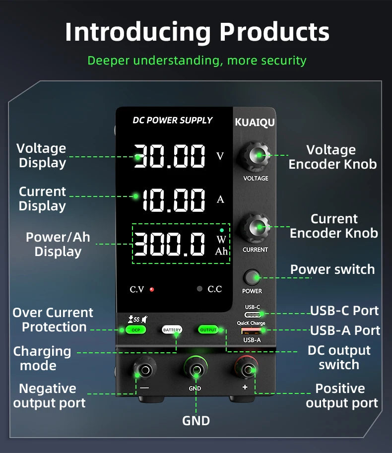 KUAIQU Lab Bench Power Supply Adjustable 3.7V 4.8V 12V 24V 48V 60V 72V 100V Battery Charging For R&D,Activate battery,BMS Test