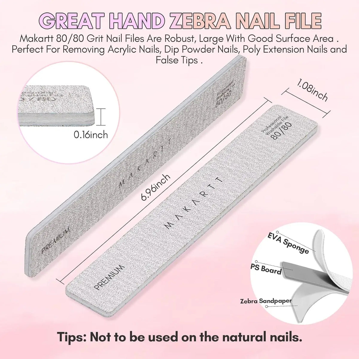Makartt Nail File 10Pcs Emery Boards for Nails, 80 /80 100/180 Grit Professional Doubled Sides Coarse Toenail Filer Heavy Duty