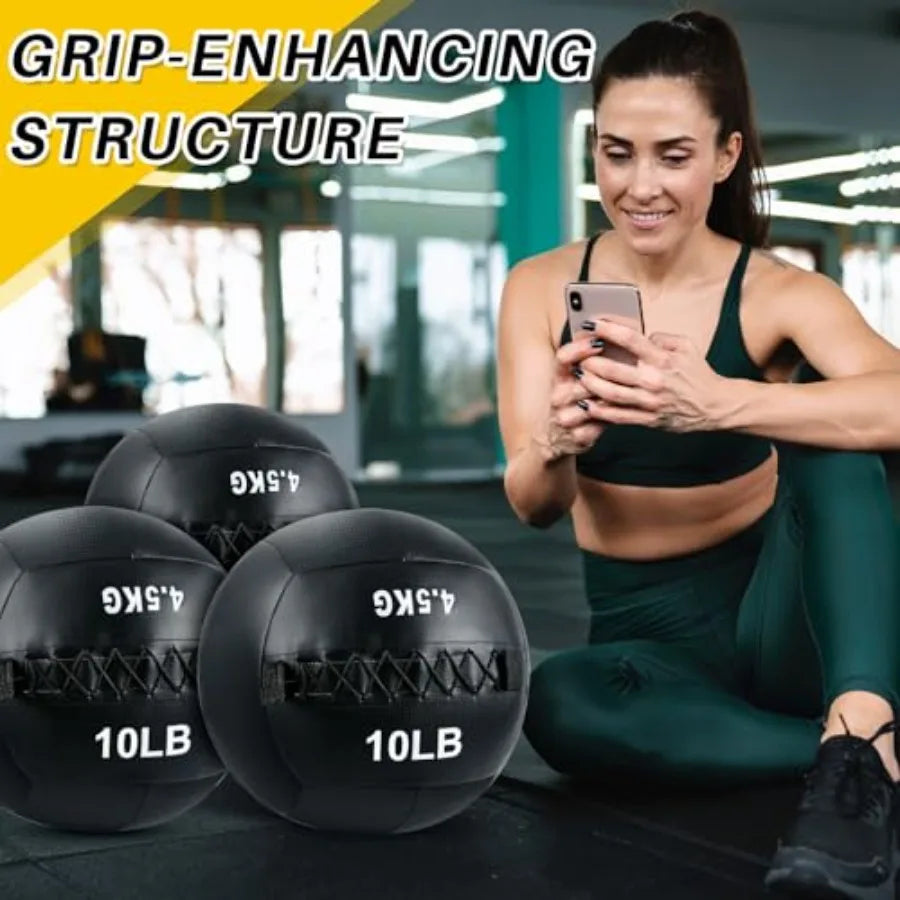 Soft Wall Medicine Ball for Exercise Fitness: Rubber Black Non-Slip Grip Slam-Resistant for Strength Core Lunge Partner Toss Tr