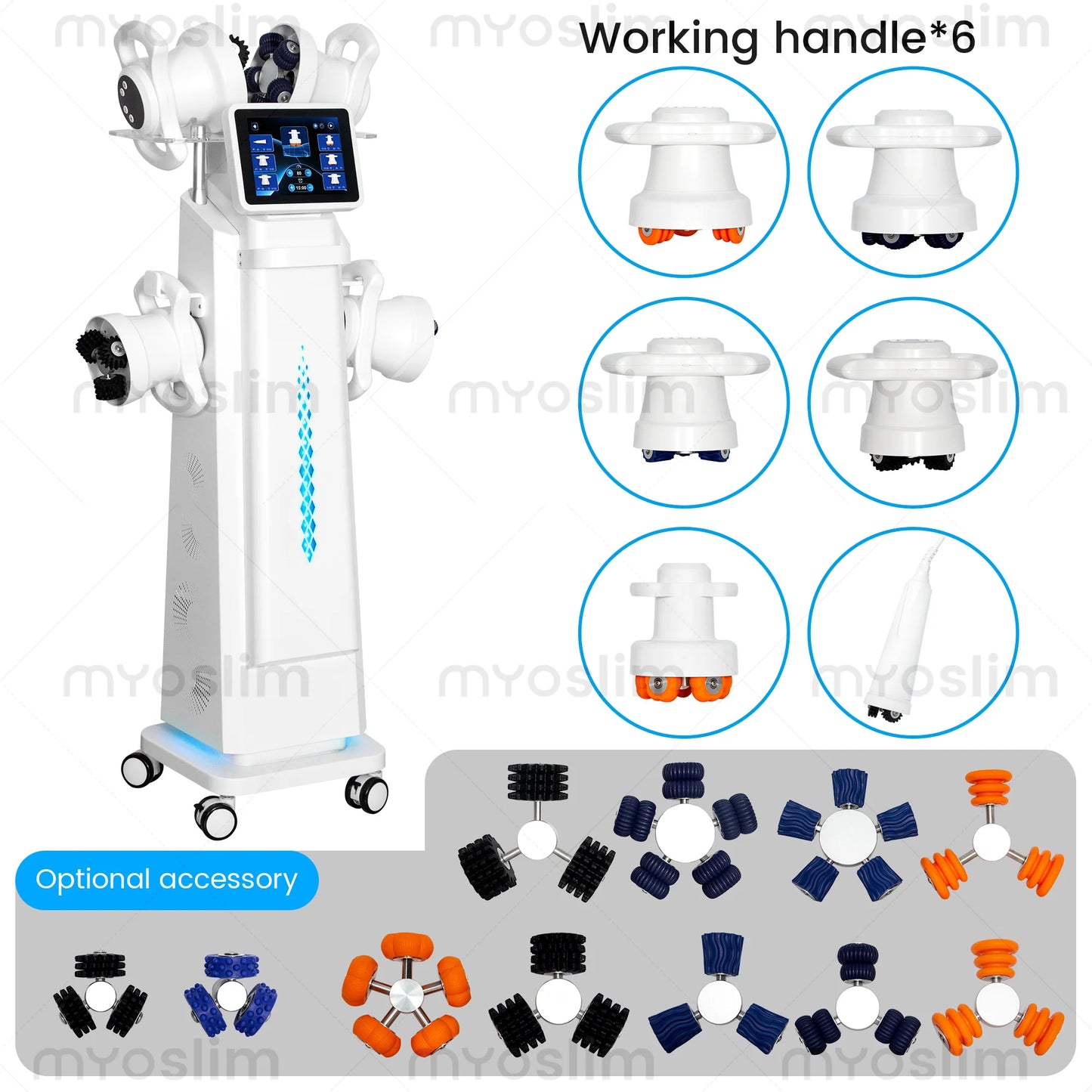 Vertical 6-Handle Synchronous Roller Machine 360° Rotation Red Blue Light Lymph Circulation Body Sculpting Device