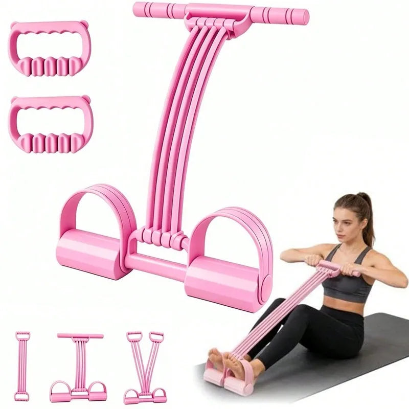 Home Workout Foot Pedal Resistance Bands with Handle, 8‑Tube Natural Rubber Tension Rope, Multifunction Training Gear for Ab Waist Arm Leg Yoga Pilates