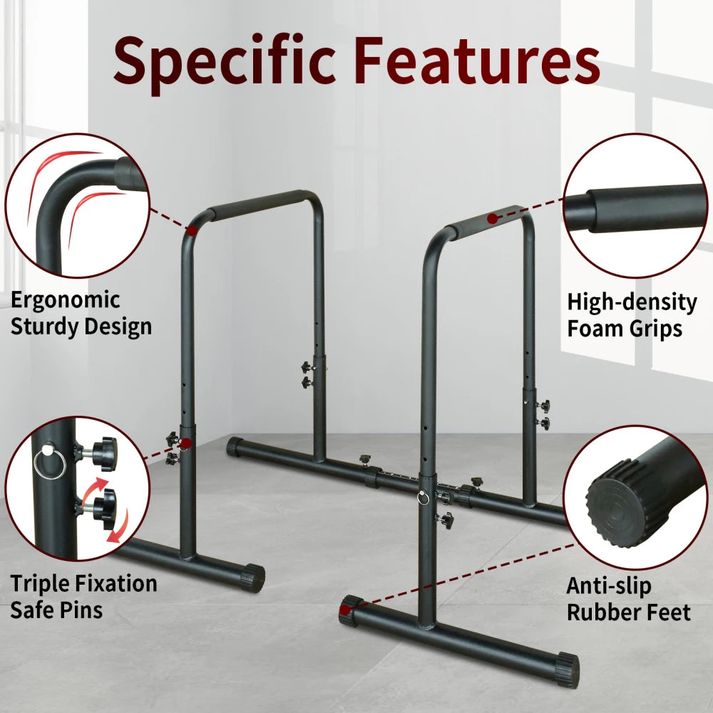 Power Tower Dip Station with Adjustable Height, Heavy Duty and Multi-Function for Fitness Training