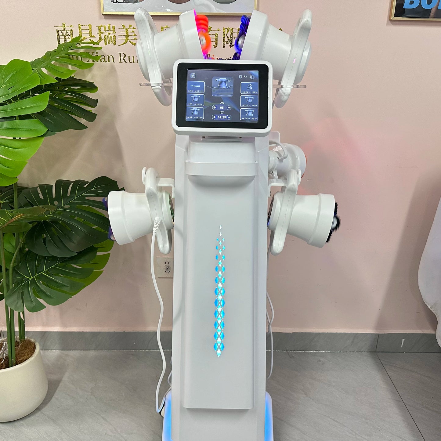 Vertical 6-Handle Synchronous Roller Machine 360° Rotation Red Blue Light Lymph Circulation Body Sculpting Device