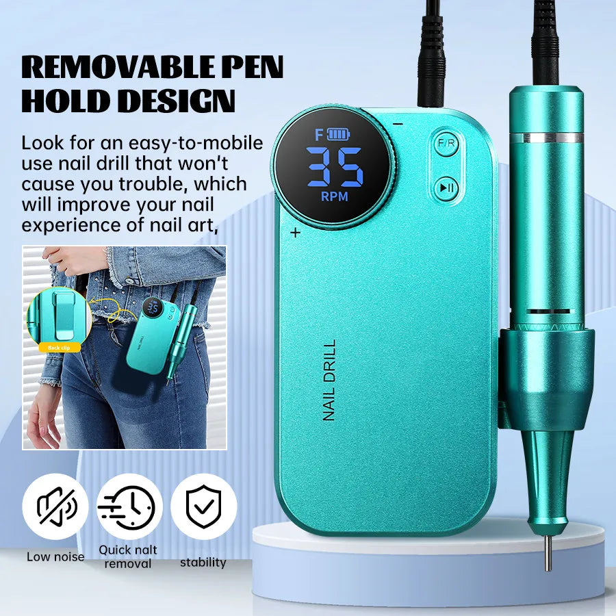 Cosprysmal Professional Nail Drill Kit, Cordless Electric Nail File With LCD Display, Rechargeable 4500mAh Battery Nail Efile For Acrylic & Gel Nails, Manicure Pedicure, Salon & Home Use For All Festival Gifts