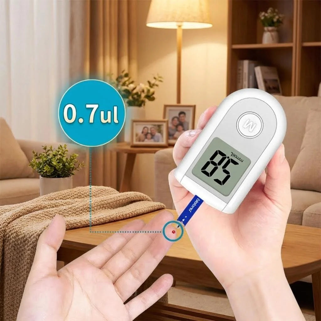 New Blood Glucose Meter Kit No Coding with 50pcs Strips Lancets 0.7ul 5s Fast Results Memory Blood Sugar Monitor for Home Use Tool