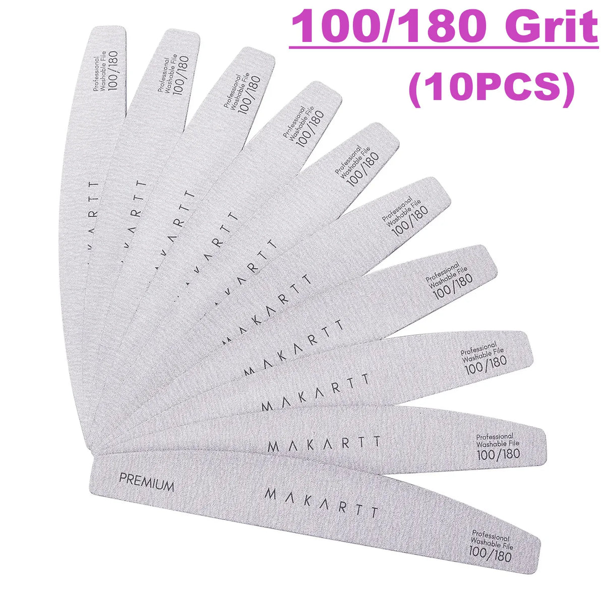 Makartt Nail File 10Pcs Emery Boards for Nails, 80 /80 100/180 Grit Professional Doubled Sides Coarse Toenail Filer Heavy Duty