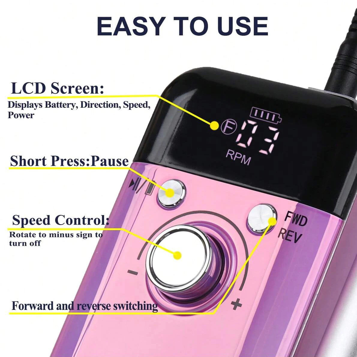 45000RPM Electric Nail Drill Machine Nail File For Manicure Pedicure Salon Rechargeable Sanding Tool