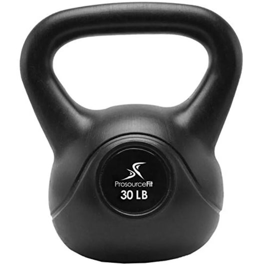 Vinyl Plastic Kettlebell for Home Gym Use Black Durable Coated Surface Available in 10 15 20 25 30 and 35 lbs