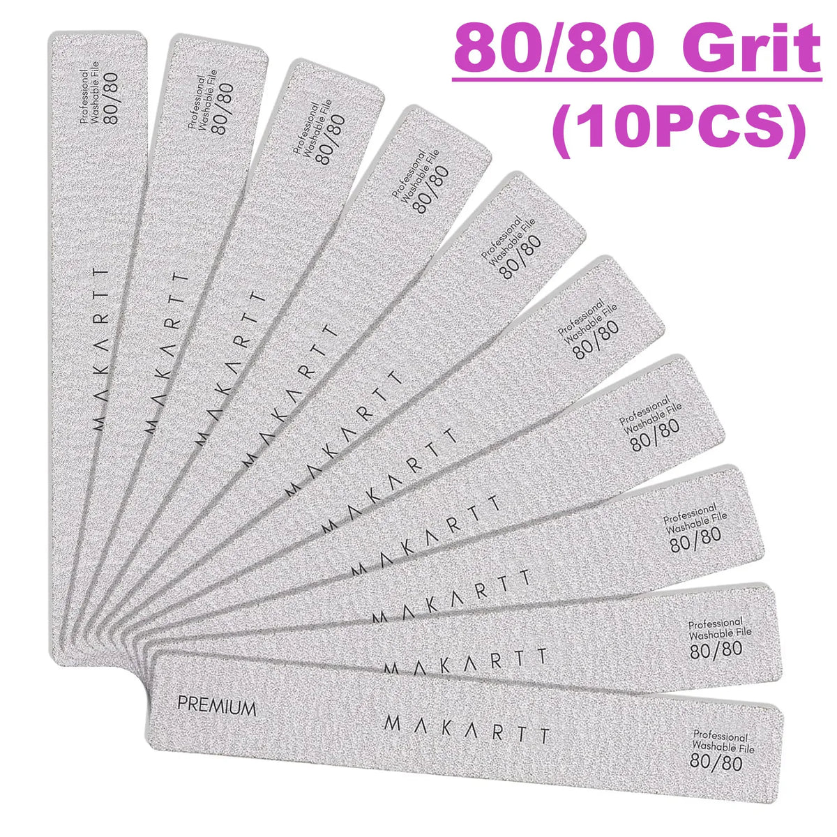 Makartt Nail File 10Pcs Emery Boards for Nails, 80 /80 100/180 Grit Professional Doubled Sides Coarse Toenail Filer Heavy Duty